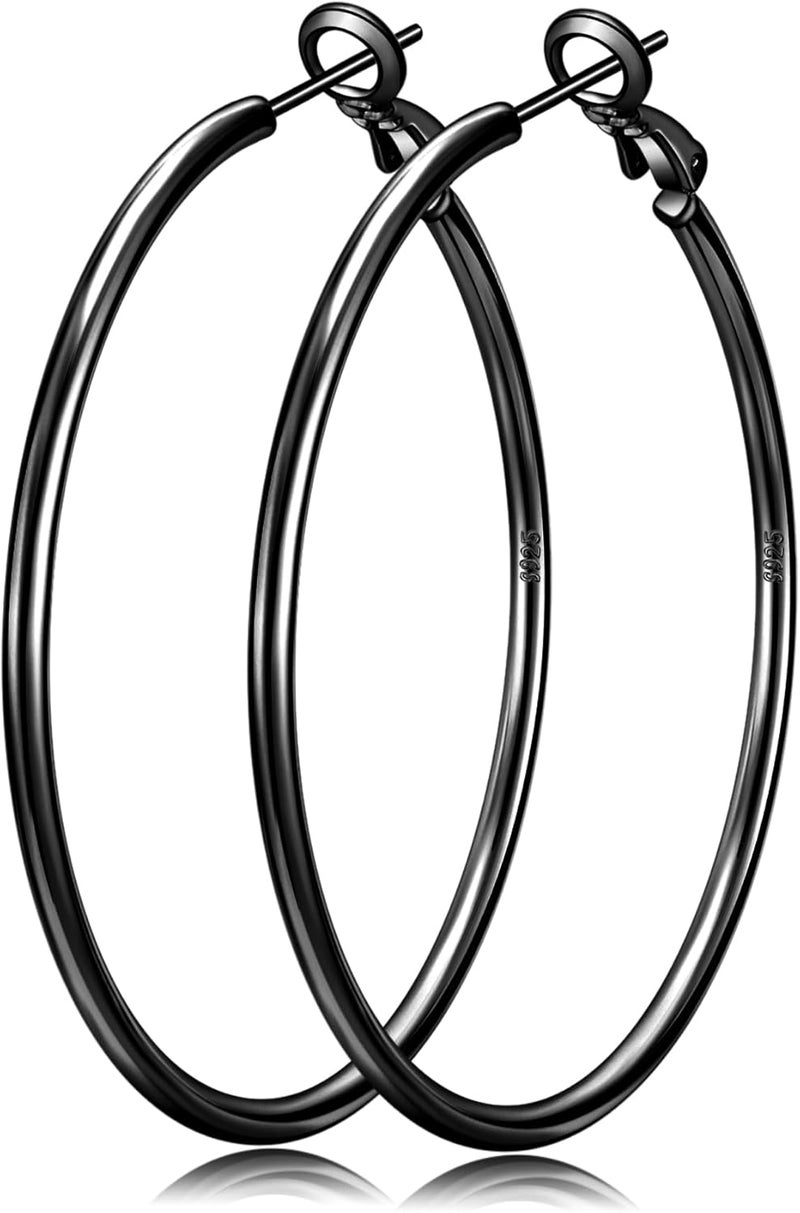 Senteria 2mm Wide 925 Sterling Silver Hoop Earrings for Women Hypoallergenic Lightweight Thin Large Big Gold Plated Hoops Earrings for Women 20/30/50/70MM - Image 1